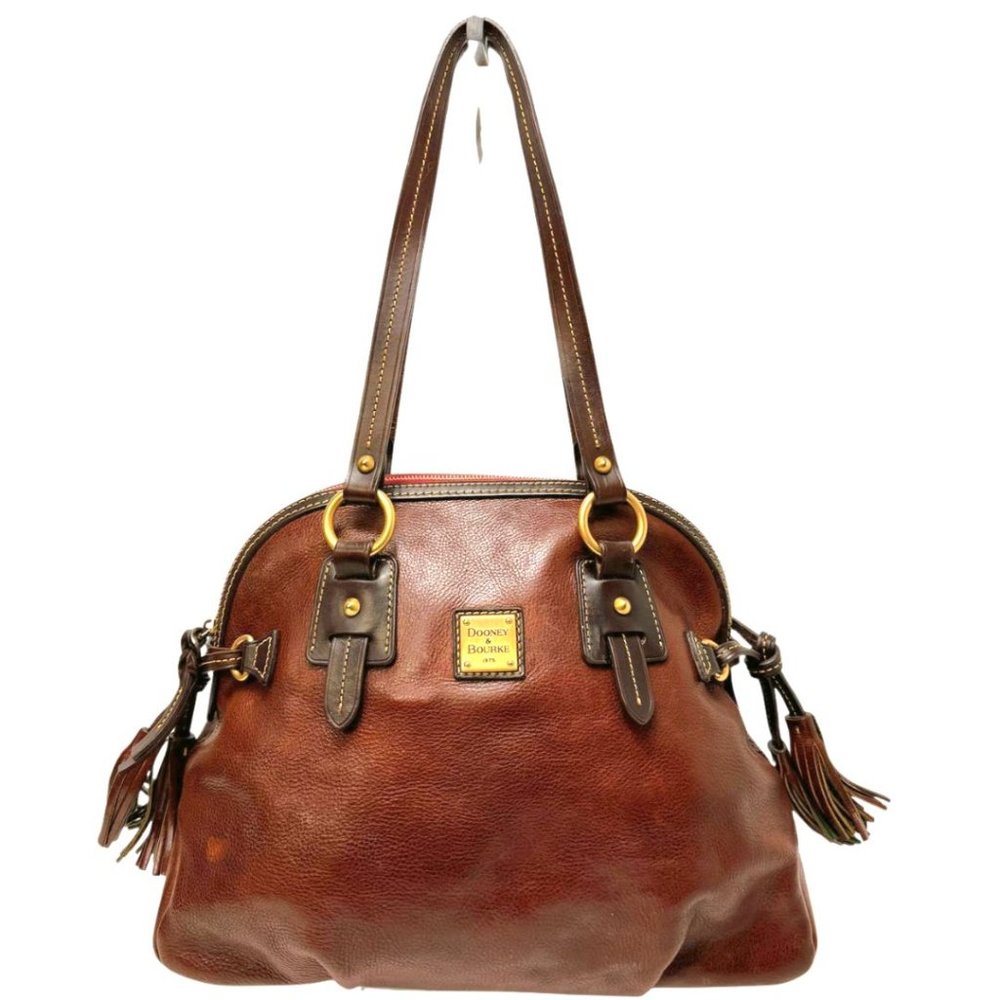 Dooney & Bourke Zip Around Dome Pebbled Leather Side Tassels Tote Brown